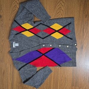SK & Co Angora Wool Argyle Cardigan S Vintage 80s Soft Fuzzy Knit